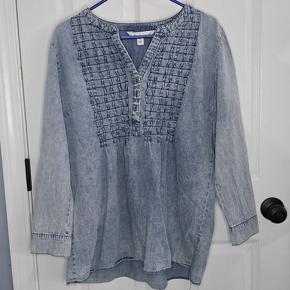 Tantrums Chambray  Blue Smocked Tunic Top